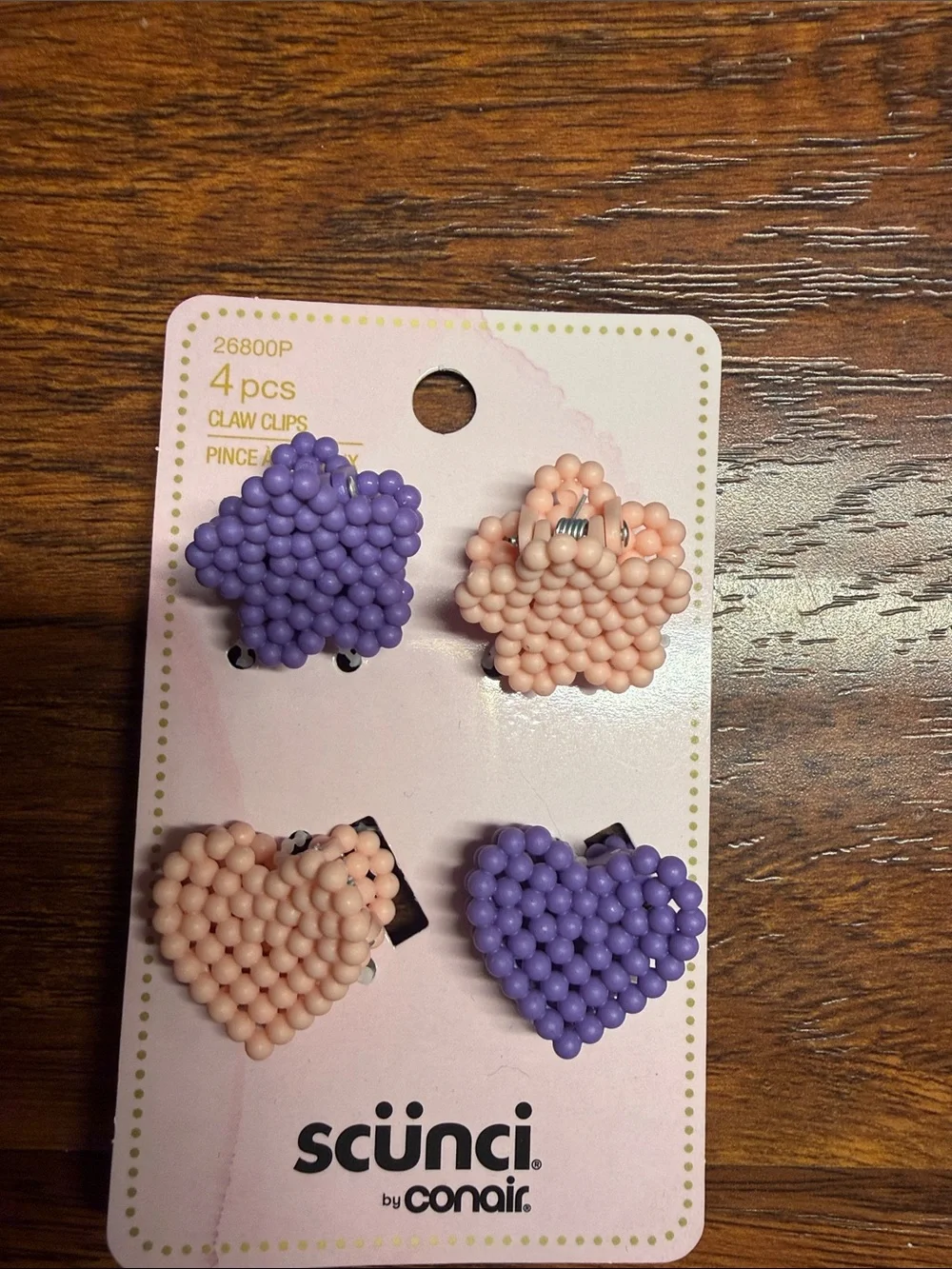 Kids Beaded Heart Hair Clips - Purple, Peach, Light Blue set of 3. New in packag